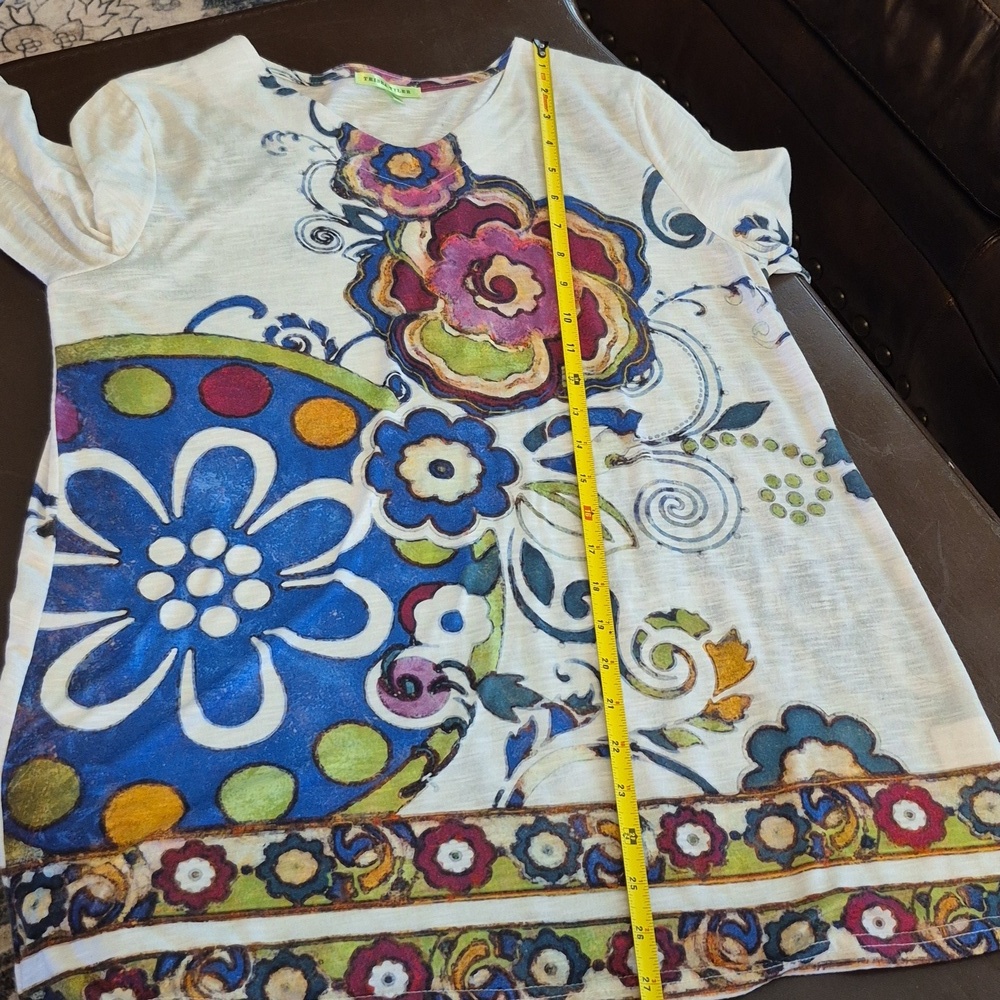 TrishaTyler"Art To Wear" Sz.S. White Floral Pattern Lightweight. SZ. S.(#1757) - Picture 8 of 12